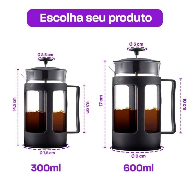 Cafeteira Prensa Francesa 600ml /300ml Café Expresso Leite Cremoso